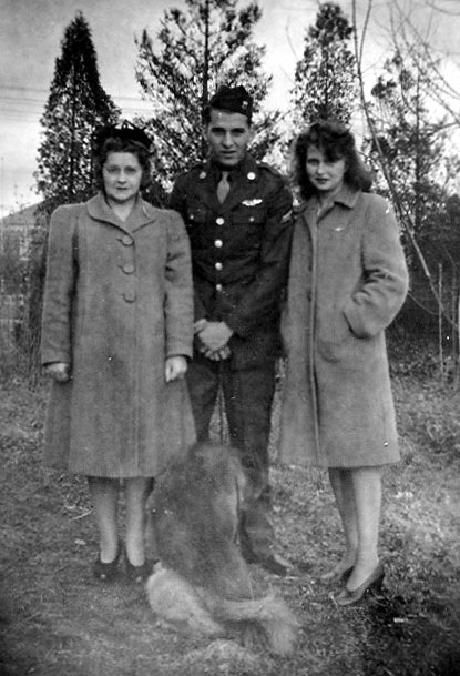 Richard Ivory with his stepmother, sister, and dog, before going overseas, Spring of 1943