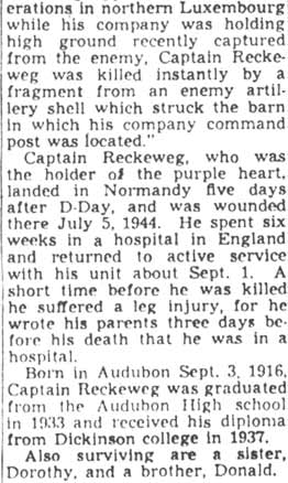 Camden Courier-Post obituary for Captain William P. Reckeweg, April 19, 1949, part 2