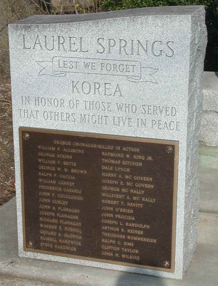 Laurel Springs War Memorial — Korea panel