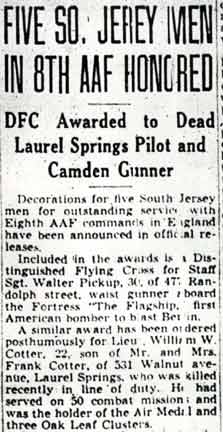 Newspaper clipping: Five South Jersey Men in 8th AAF Honored, Camden Courier-Post