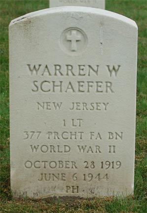 Laurel Springs NJ war memorial listing for Warren W. Schaeffer