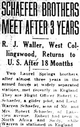 Newspaper clipping: Schaefer Brothers Meet After 3 Years, Camden Courier-Post, April 26, 1944
