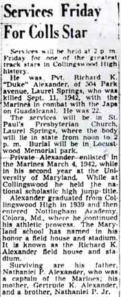 Services Friday For Colls Star, Camden Courier-Post, March 3, 1948