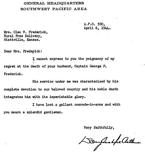 Document dated April 6, 1944, concerning Captain George F. Frederick