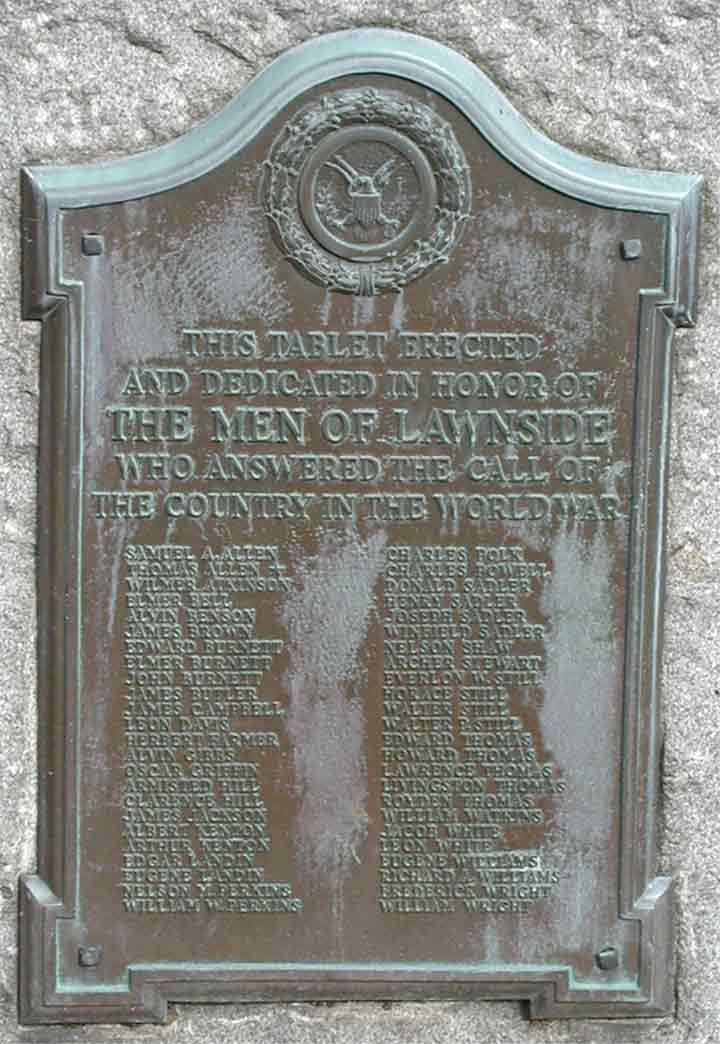 Lawnside War Memorial — World War I tablet