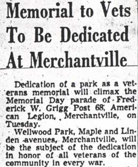 Camden Courier-Post, May 27, 1950 — Memorial to Vets To Be Dedicated At Merchantville, page 1