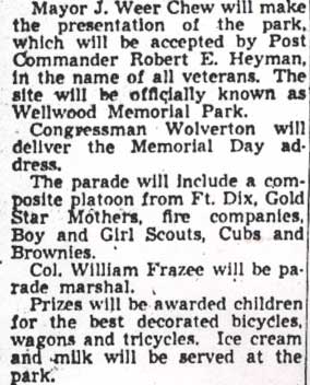 Camden Courier-Post, May 27, 1950 — Memorial to Vets To Be Dedicated At Merchantville, page 2