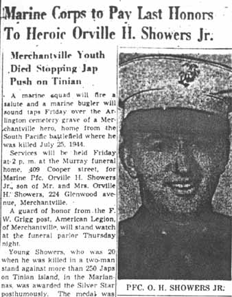 Camden Courier-Post, December 28, 1948, Marine Corps to Pay Last Honors To Heroic Orville H. Showers Jr., part 1