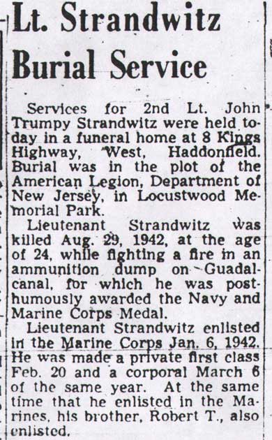 Camden Courier-Post, June 5, 1948, Lt. Strandwitz Burial Service, part 1