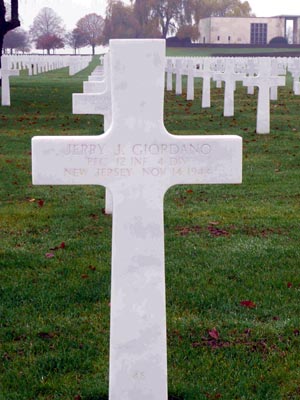 Gravestone of Jerry J. Giordano at Henri-Chapelle American Cemetery, Belgium