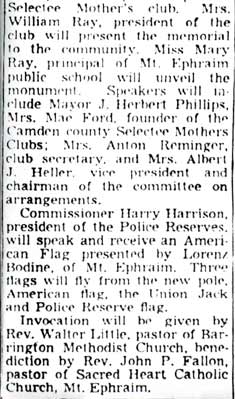 Camden Courier-Post, October 4, 1947 — Mt. Ephraim Rites Will Memorialize War II Dead, page 2