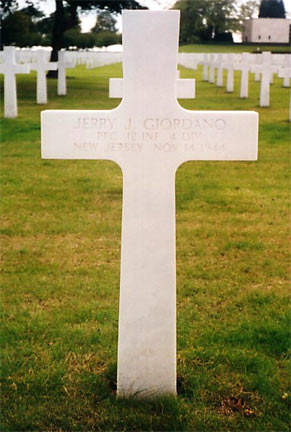 Gravestone of Private First Class Jerry J. Giordano at Henri-Chapelle American Cemetery