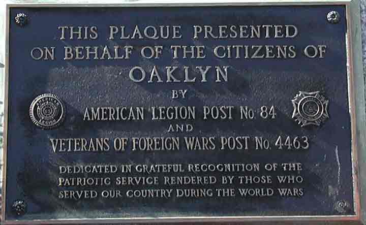 Plaque donated by the local American Legion and Veterans of Foreign Wars posts