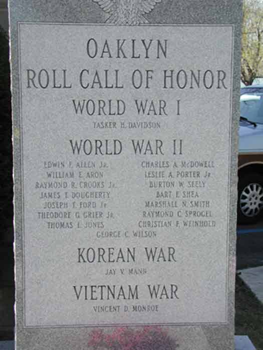 Oaklyn War Memorial panel