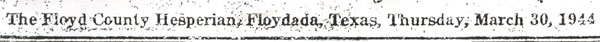 Floyd County Hesperian newspaper header, March 30, 1944