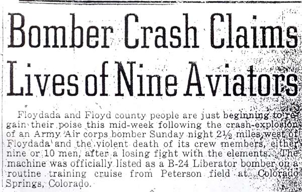 Bomber Crash Claims Lives of Nine Aviators (top)