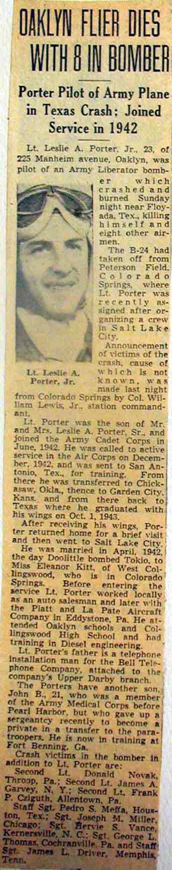 Newspaper: Oaklyn Flier Dies With 8 in Bomber