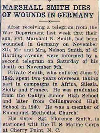 Newspaper: Marshall Smith Dies of Wounds in Germany