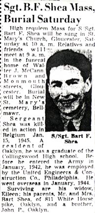 Newspaper article: Sgt. B.F. Shea Mass, Burial Saturday