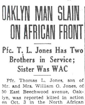 Newspaper: Oaklyn Man Slain on African Front (top)