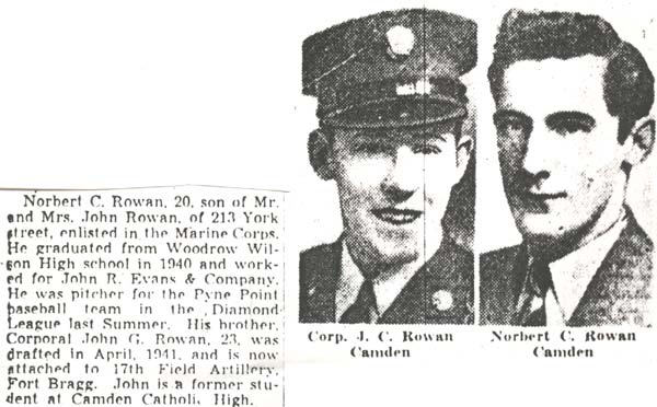 Camden Courier-Post, February 24, 1942 — Norbert C. Rowan enlists in the Marine Corps