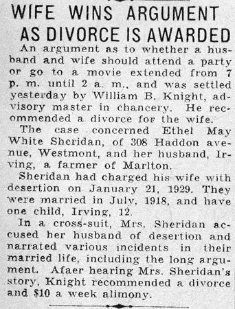 Camden Courier-Post, October 2, 1931 — Wife Wins Argument As Divorce Is Awarded