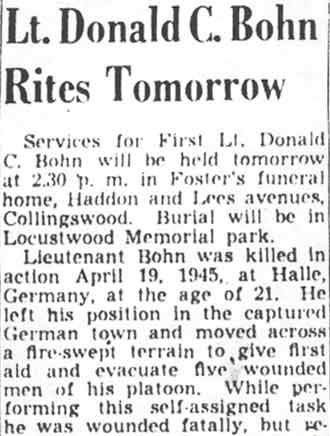 Camden Courier-Post, December 21, 1948 — Lt. Donald C. Bohn Rites Tomorrow (part 1)