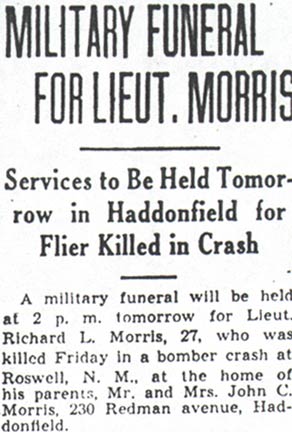 Military Funeral For Lieut. Morris, Camden Courier-Post, February 24, 1943