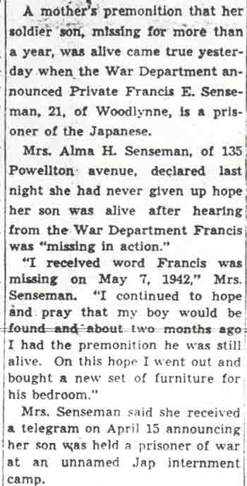 Mother's Faith Rewarded; Son Held Prisoner, Camden Courier-Post, June 3, 1944, part 1