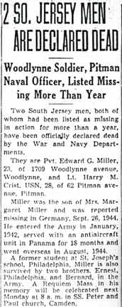 2 So. Jersey Men Are Declared Dead, Camden Courier-Post, October 10, 1945