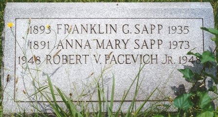 Franklin G. Sapp, Anna Mary Sapp, Robert V. Pacevich Jr. markers, New Camden Cemetery