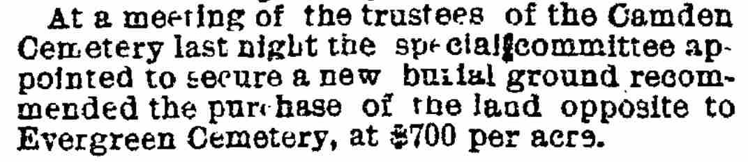 Philadelphia Inquirer, July 8, 1887 — New Camden Cemetery