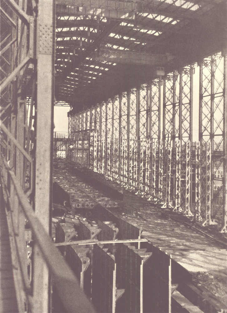 Keel of the battle-cruiser Saratoga with machine shop in background, New York Shipbuilding Corporation, 1921