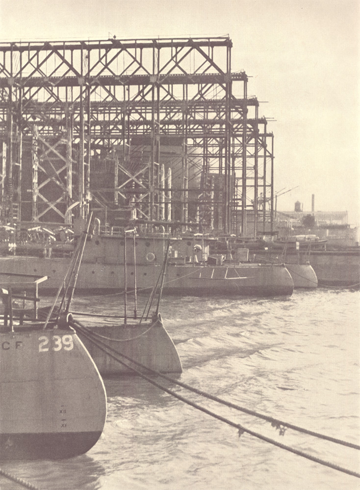 Between the covered unit and the distant South Yard are two other groups of ways, New York Shipbuilding Corporation, 1921