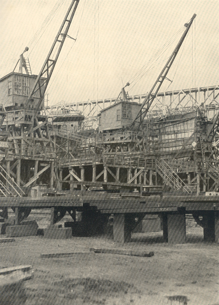 Two of the ten destroyer ways with Middle Yard unit in the background, New York Shipbuilding Corporation, 1921