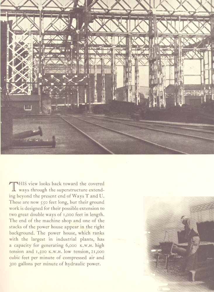 View looking back toward the covered ways through the superstructure of Ways T and U, New York Shipbuilding Corporation, 1921
