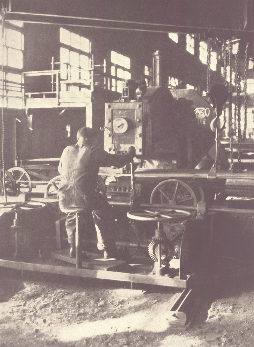 Lysholm plate punching table, one of twenty in use at New York Shipbuilding Corporation, 1921