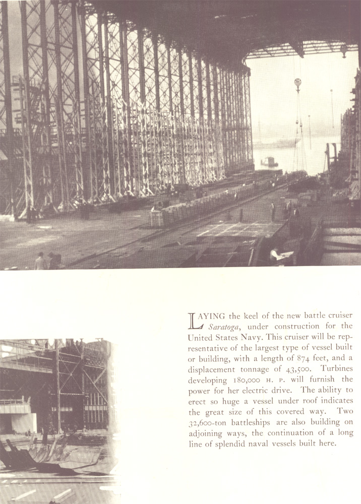 Laying the keel of the battle cruiser Saratoga under construction for the United States Navy, New York Shipbuilding Corporation, 1921