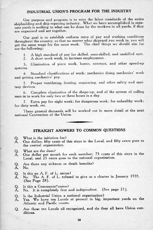 Book of Facts appendix page 19: Industrial Union's Program and Answers to Questions