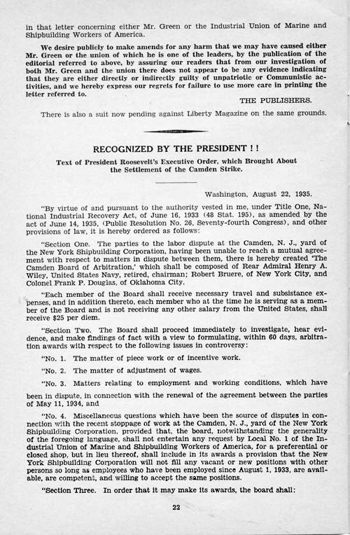 Book of Facts appendix page 22: Recognized by the President