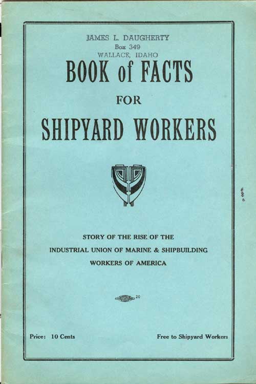 Cover of the Book of Facts for Shipyard Workers, October 1935, published by the Industrial Union of Marine and Shipbuilding Workers of America