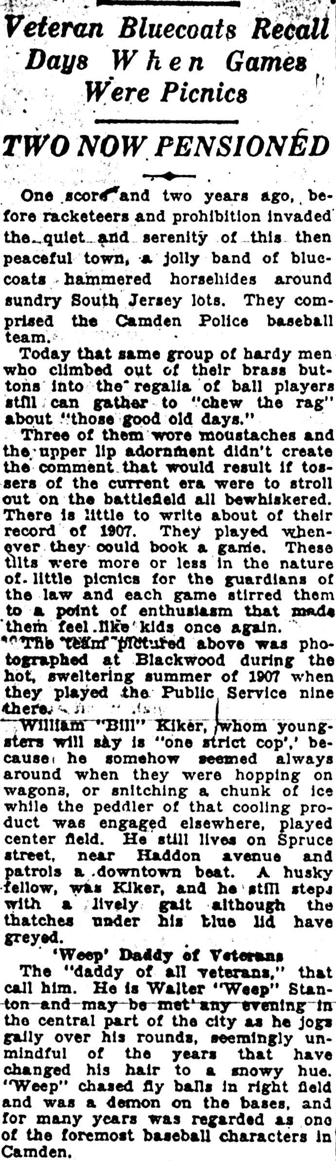 Article text: Veteran Bluecoats Recall Days When Games Were Picnics