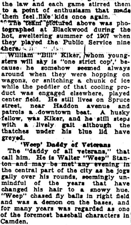 1907 Camden Police Department Baseball Team article continued