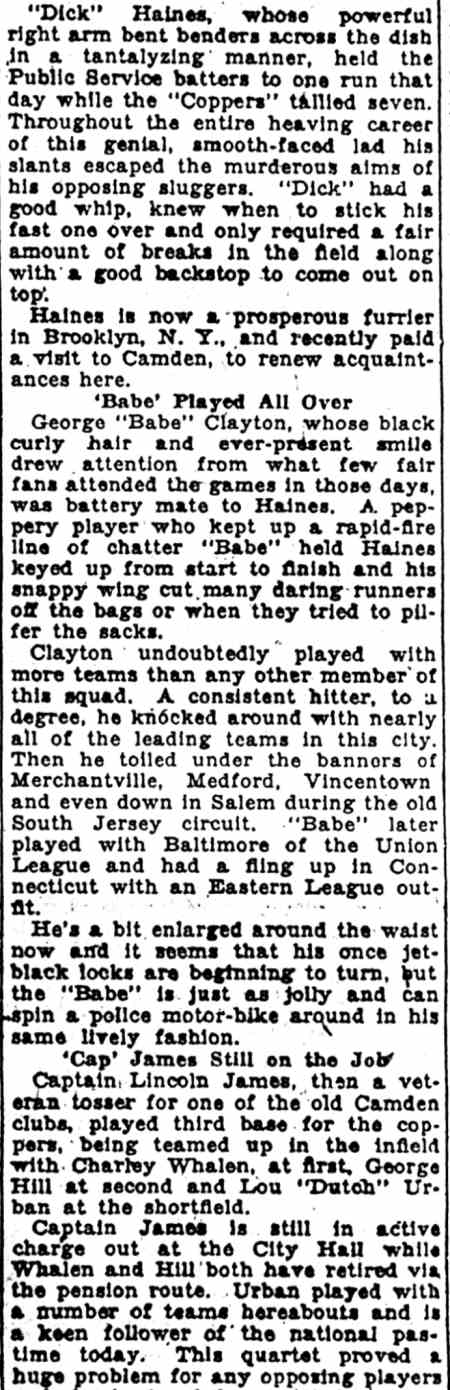Article text continued: Dick Haines, Babe Clayton, Captain Lincoln James