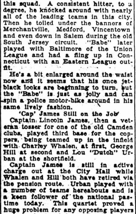 1907 Camden Police Department Baseball Team article continued