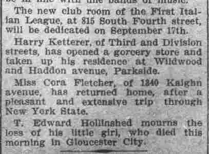 First Italian Republican League article, Camden Daily Courier, July 29, 1908