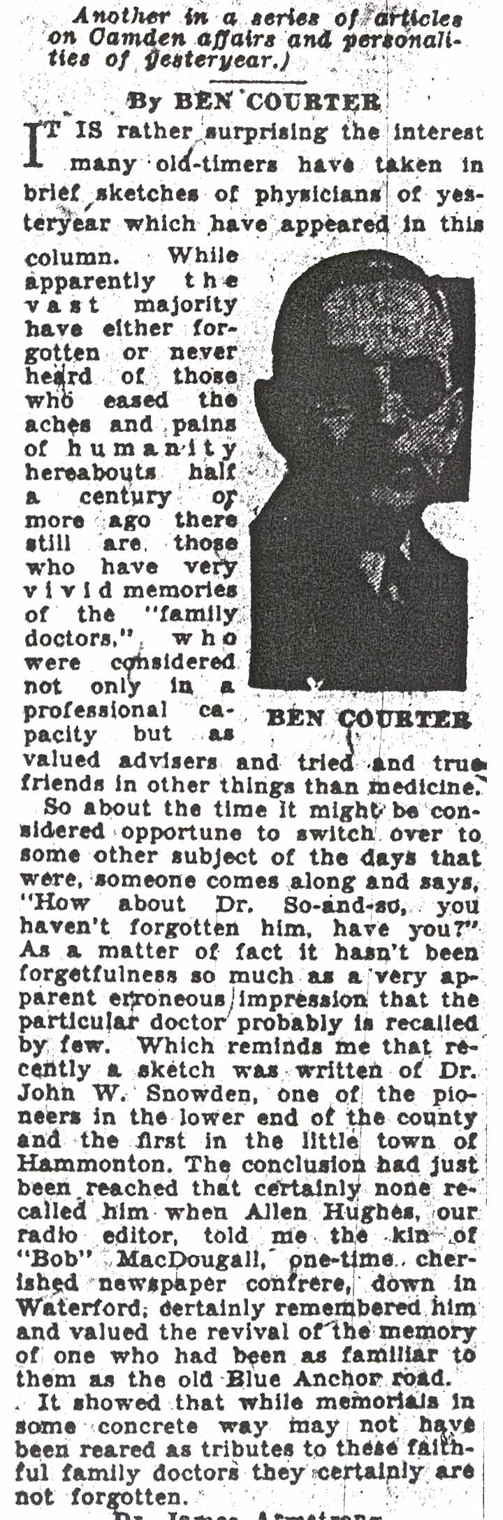 Along Memory Lane — Camden Courier-Post January 4, 1932 — page 2