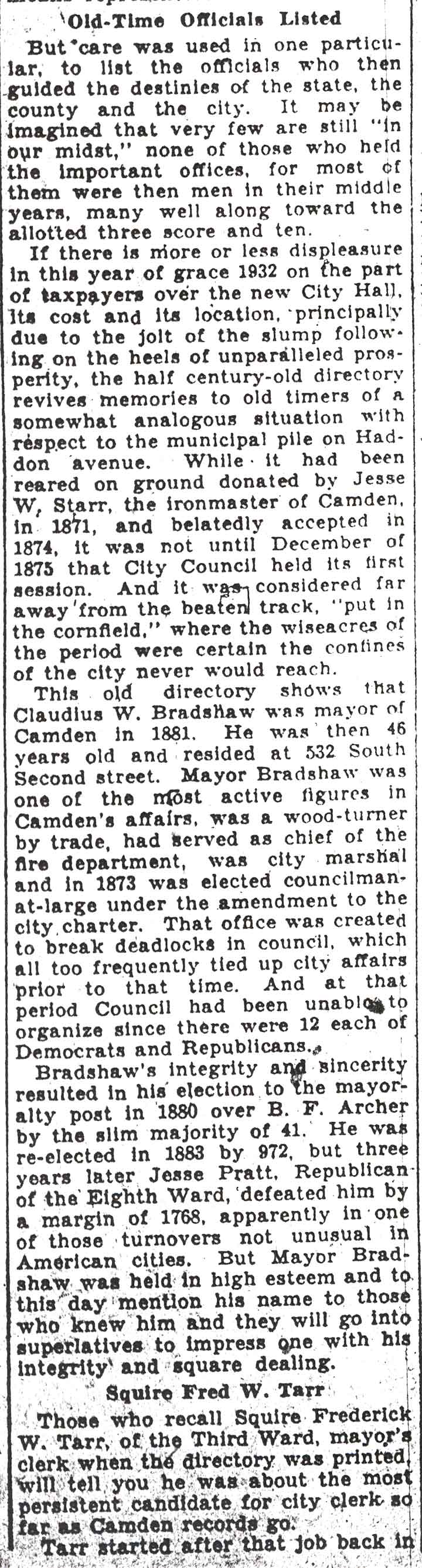 Along Memory Lane — Camden Courier-Post January 11, 1932 — page 3