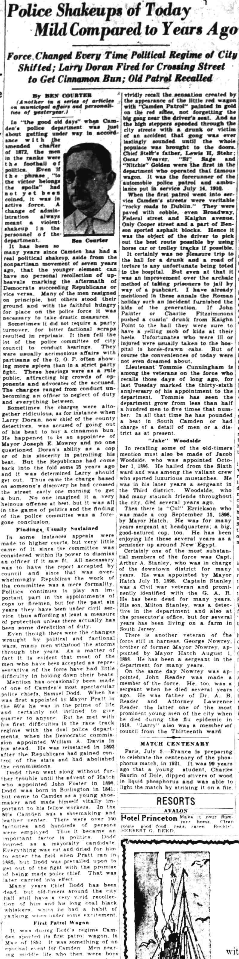 Camden's Police of 1880 — Camden Courier-Post July 6, 1930