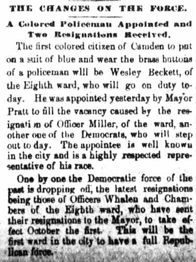 The Changes on the Force — Camden Post, September 1, 1886